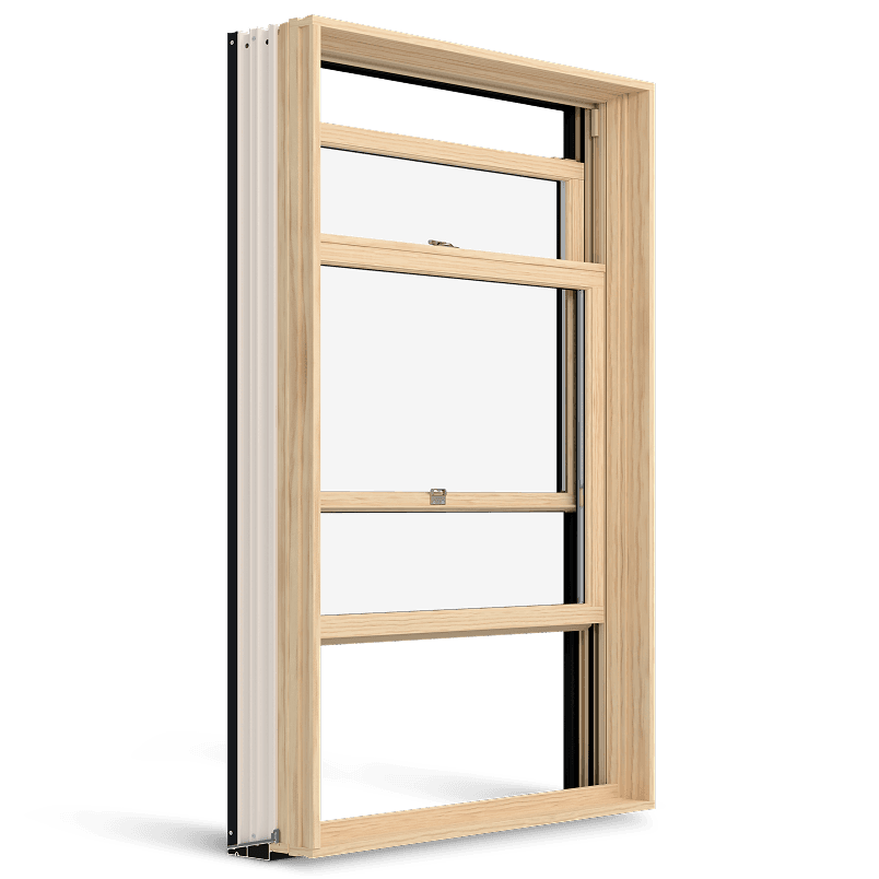 Angled view of an opened Marvin Elevate Double Hung window.