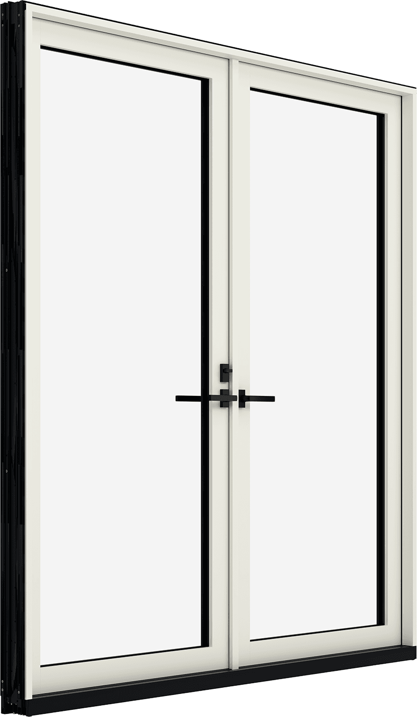 Angled interior view of a white Marvin Modern Inswing patio door.